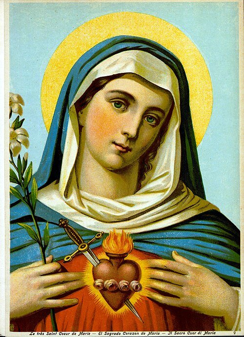 The Immaculate Heart of Mary, surrounded by roses and pierced by a sword.
